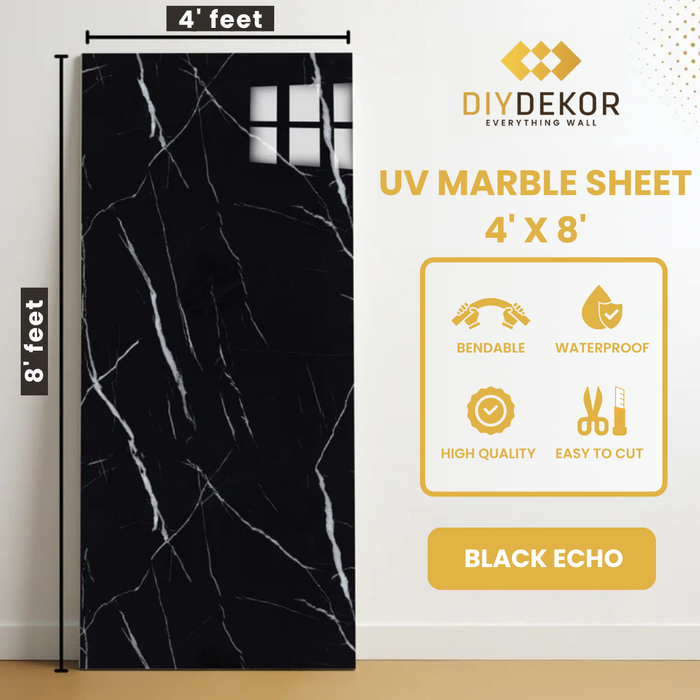 UV Marble Sheets, Black Echo, 1 Sheet, 4 X 8 Feet