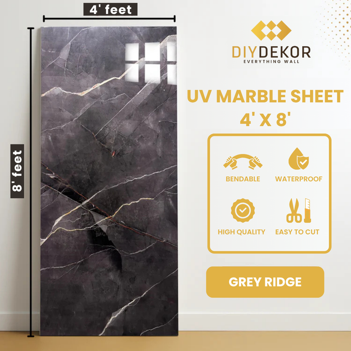 UV Marble Sheets, Grey Ridge 1 Sheet, 4 X 8 Feet