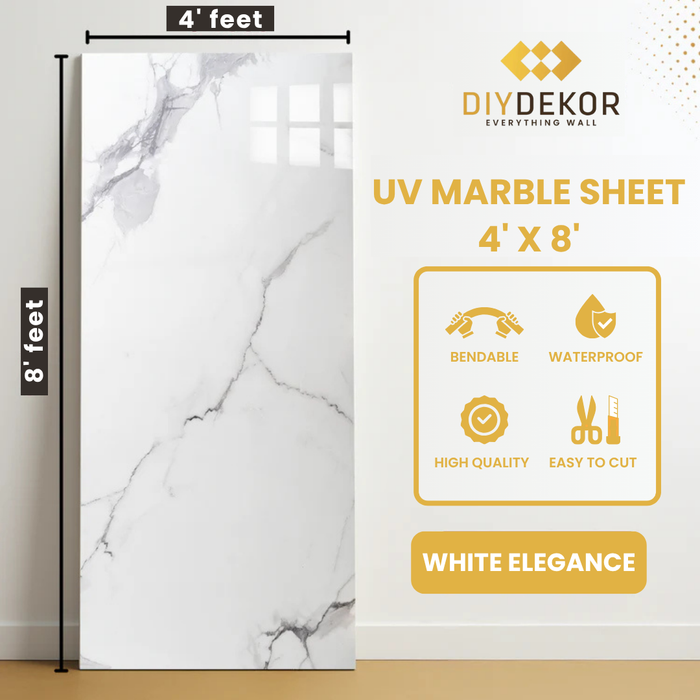 UV Marble Sheets, White Elegance 1 Sheet, 4 X 8 Feet