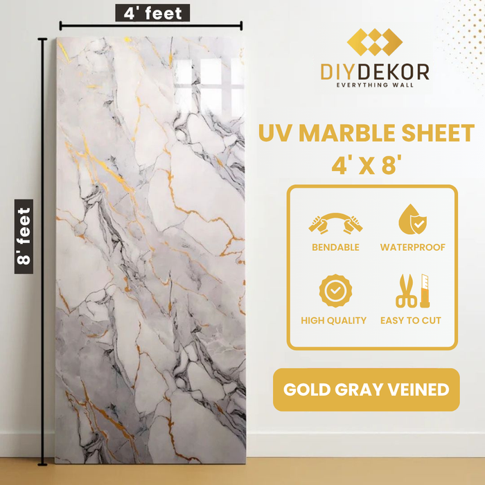 UV Marble Sheets, Gold Gray Veined 1 Sheet, 4 X 8 Feet