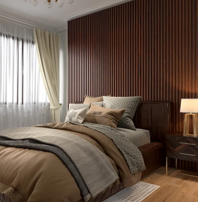 WPC Fluted Panels, Walnut Brown color, 8 feet long * 6.5inch