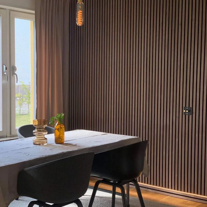 Wood Slatted Acoustic Panels Walnut Brown