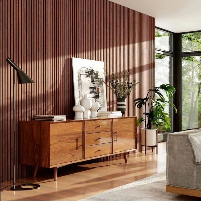 Wood Slatted Acoustic Panels Walnut Brown