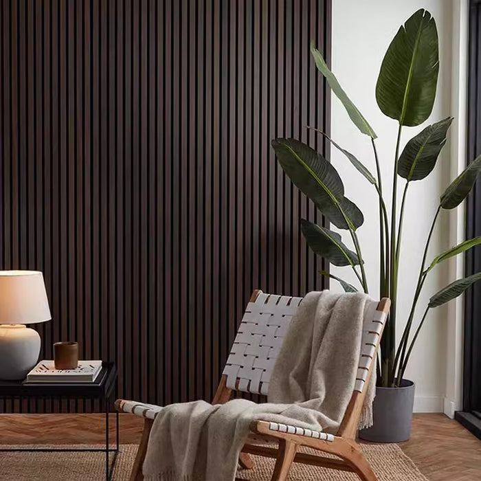 Wood Slatted Acoustic Panels Walnut Brown