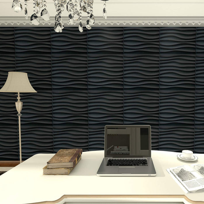 3D Wavy Wall Black  (Set of 10) 27 sq.ft)