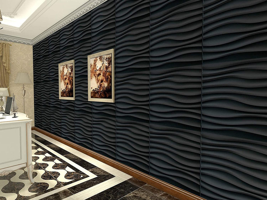 3D Wavy Wall Black  (Set of 10) 27 sq.ft)