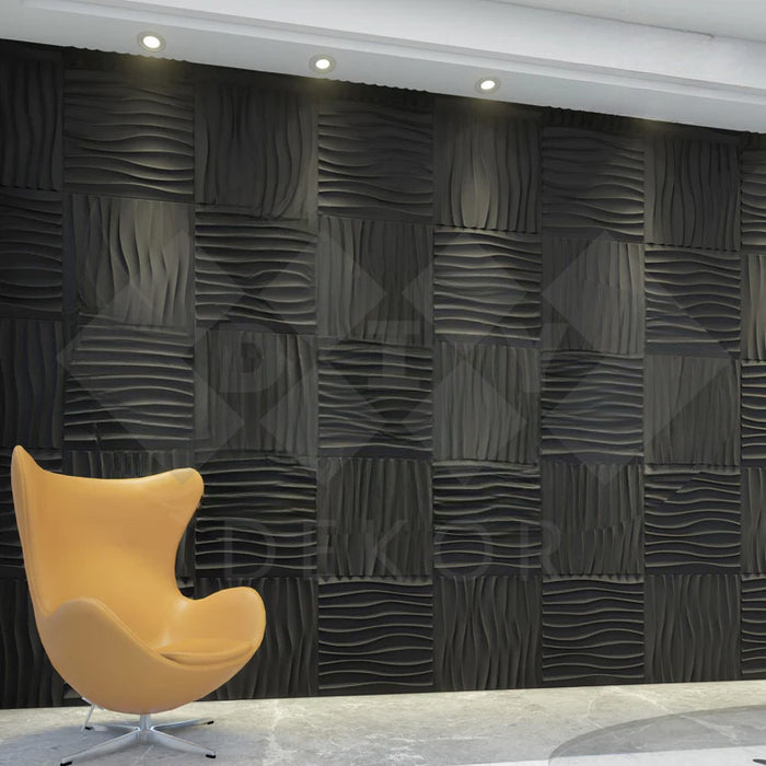 3D Wavy Wall Black  (Set of 10) 27 sq.ft)